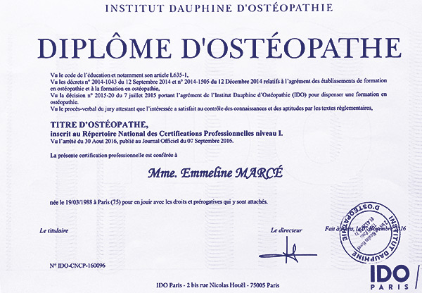 Diplome d'ostéopathie